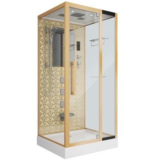 Душевая кабина Niagara Luxe NG-7714G (100x90х215) низкий поддон(15см),дверь распашная,стенки золото,5 мест