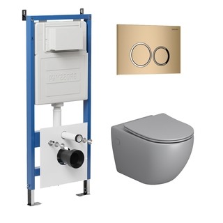 Комплект 3 в 1: Grossman инсталляция 900.K31.01.000+клавиша 700.K31.01.310.310 золото матовый+унитаз GR-4479SQ, 3 места
