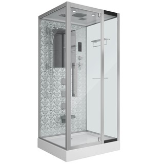Душевая кабина Niagara Luxe NG-7714W (100x90х215) низкий поддон(15см),дверь распашная,стенки серебро,5 мест