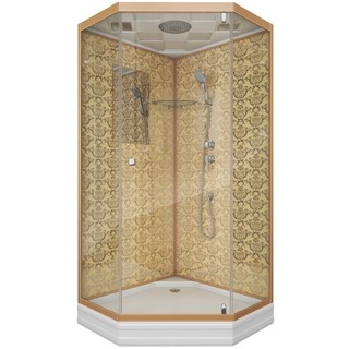 Душевая кабина Niagara Luxe NG-7702DG (100x100х210) низкий поддон(15см),дверь распашная,стенки золото,3 места