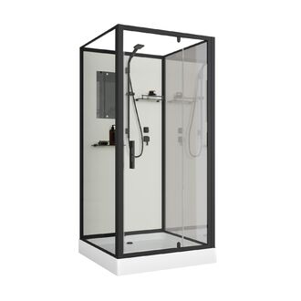Душевая кабина Niagara Standart ST100/15Q/BL/BK (100х100х200) квадрат,поддон 15см,распашная,проф.черный,без крыши,3 места